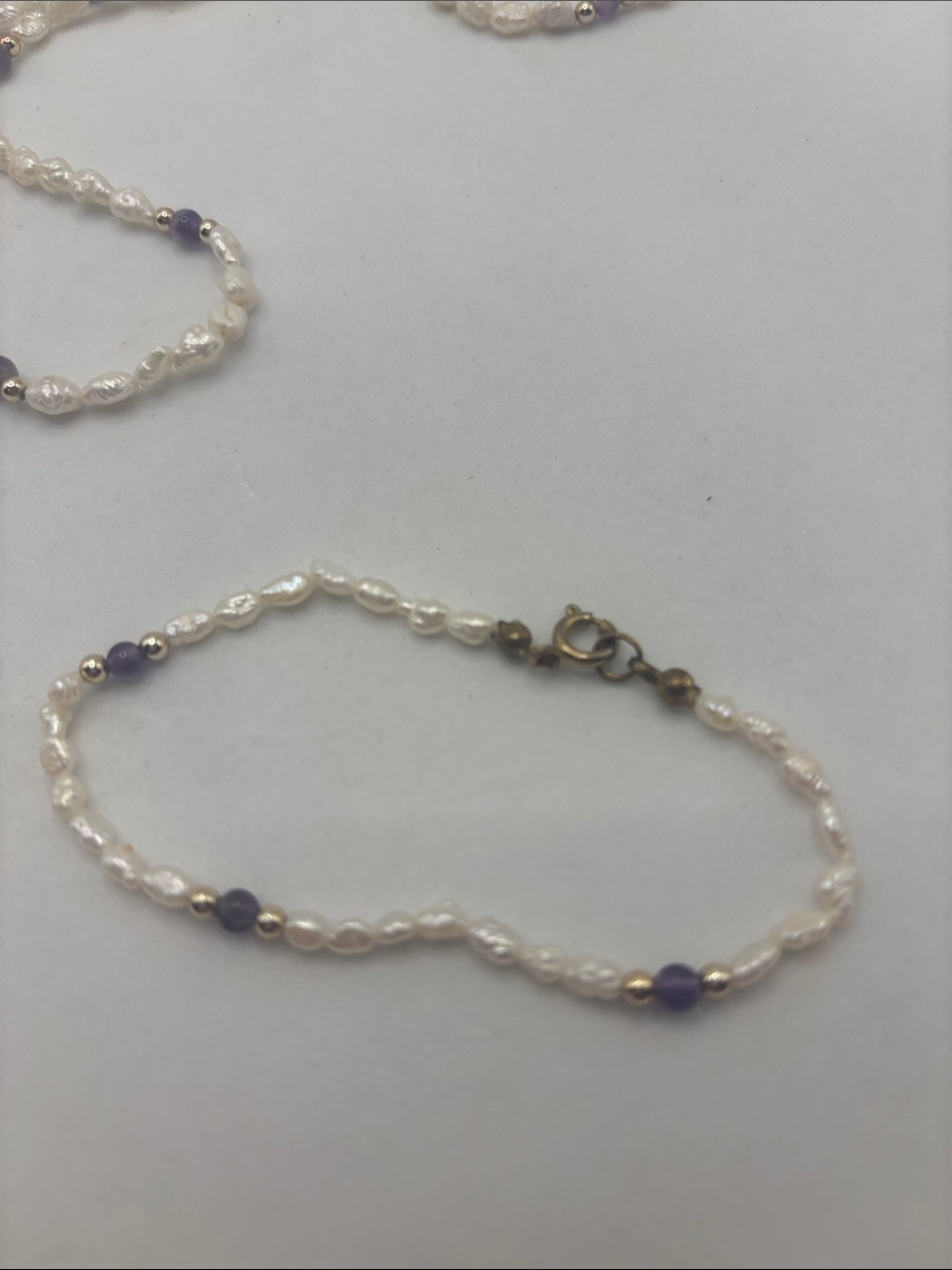 VTG Fresh Water Rice Pearl Amethyst Necklace 17” And Bracelet coastal classic - Picture 3 of 9